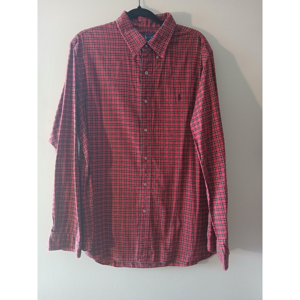 Ralph Lauren Mens Red Black‎ Plaid Long Sleeve Button Down Shirt XL XL/TG